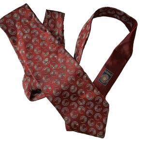 Gianni Versace Silk Tie Maroon Concentric Circles Orbit Planet Medusa 80s-90s
